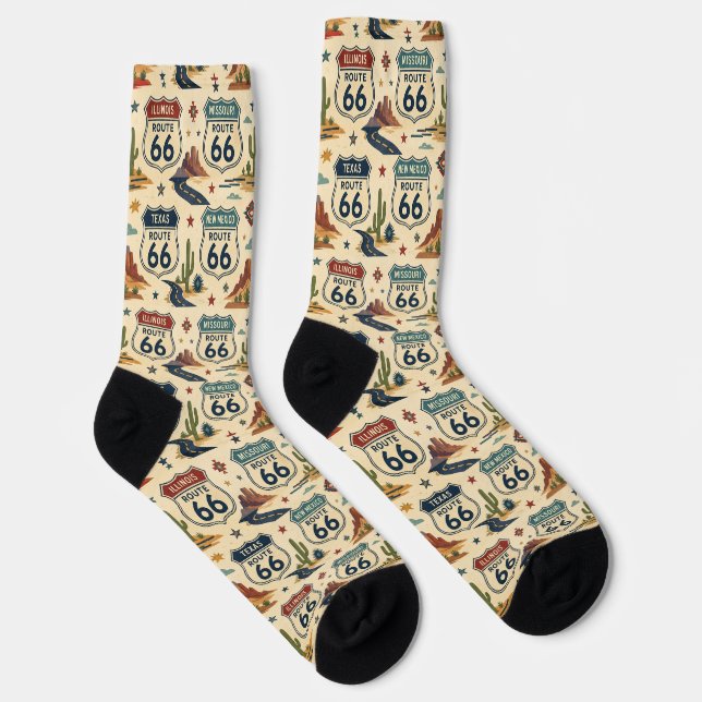 route 66 State Shield Highway Americana Wanderlust Socks (Right)
