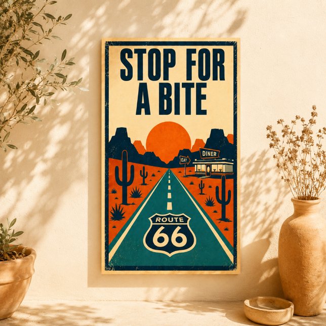 Route 66 Stop For A Bite Desert Diner Litho Poster (Creator Uploaded)