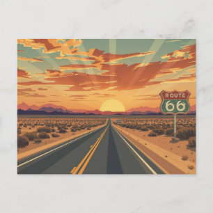 Route 66 Sunset Desert Road Travel Art Postcard