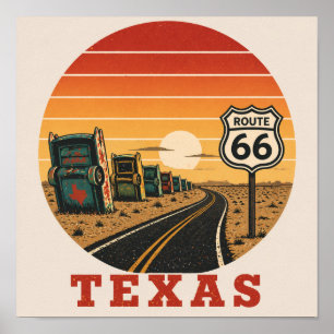 Route 66 Texas Cadillac Desert Sunset Poster