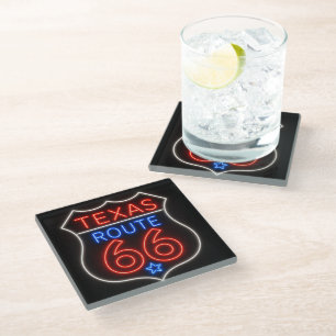 Route 66 Texas Neon Americana Decor Glass Coaster