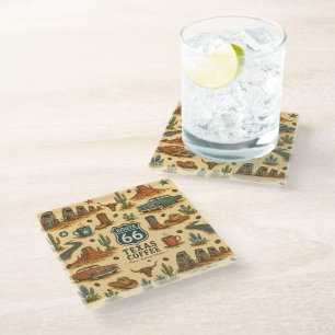 Route 66 Texas Roadhouse Coffee Break Style Glass Coaster