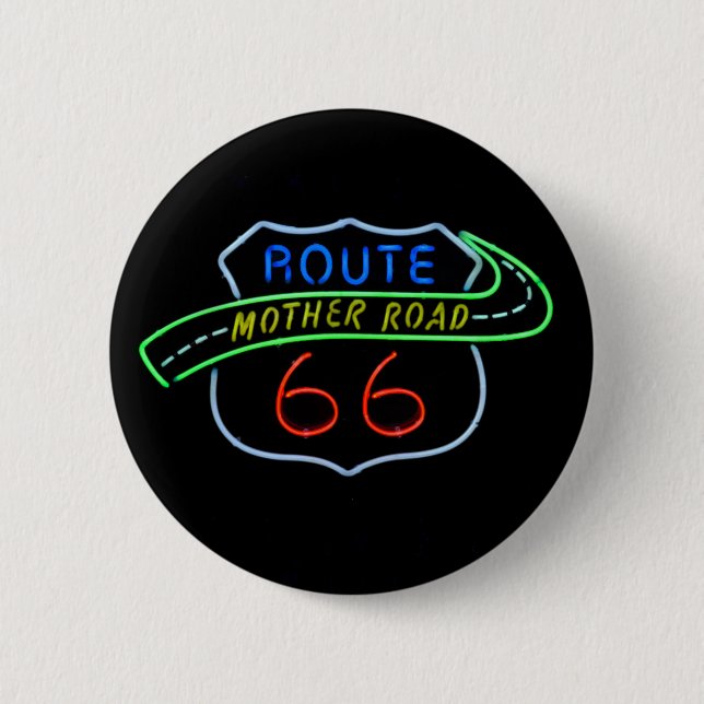 Route 66, The Mother Road, Neon Sign 6 Cm Round Badge (Front)