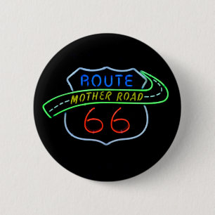 Route 66, The Mother Road, Neon Sign 6 Cm Round Badge