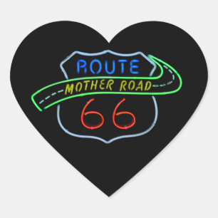 Route 66, The Mother Road, Neon Sign Heart Sticker