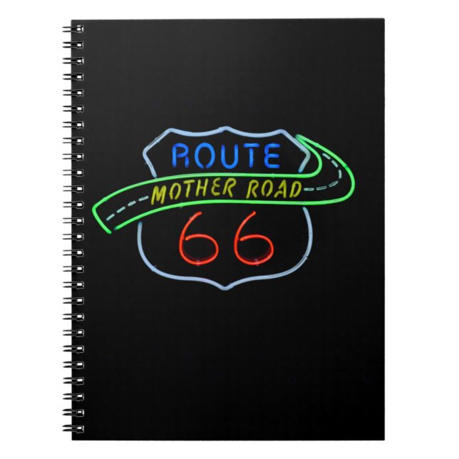 Route 66, The Mother Road, Neon Sign Notebook (Front)