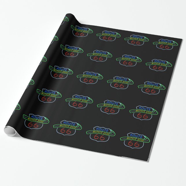 Route 66, The Mother Road, Neon Sign Wrapping Paper (Unrolled)