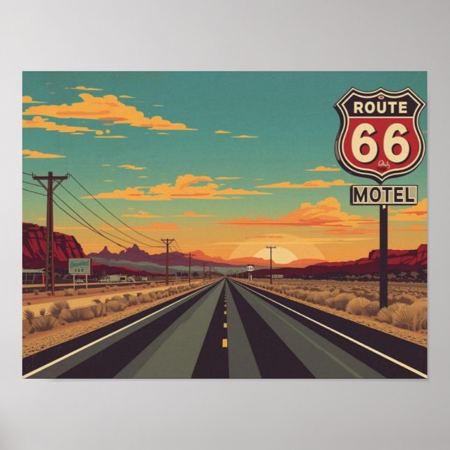 Route 66 Vintage American Road Trip Art Poster (Front)