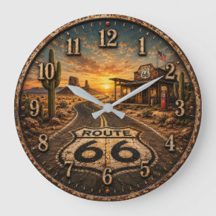 Route 66 Vintage American Road Trip  Large Clock