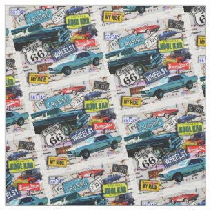 Route 66, Vintage cars, Road Trips Fabric