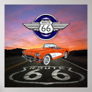 Route 66 - Vintage - Classic Car - SRF Poster