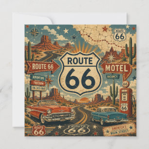 Route 66 Vintage Desert Highway Adventure Art Card