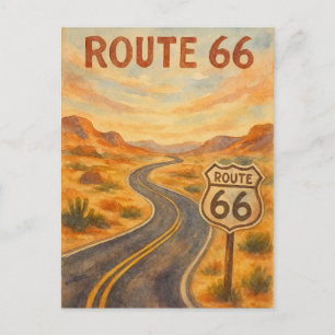 Route 66 Vintage Open Road Retro Desert Postcard
