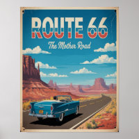 Route 66 Vintage Poster Wall Art, Retro American