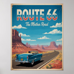 Route 66 Vintage Poster Wall Art, Retro American