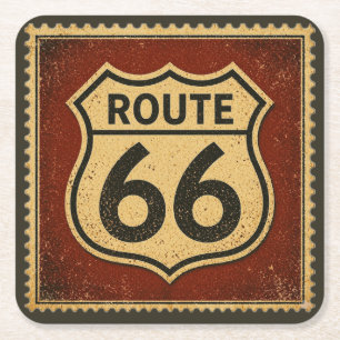 Route 66 Vintage Stamp Bar Cart Americana Square Paper Coaster