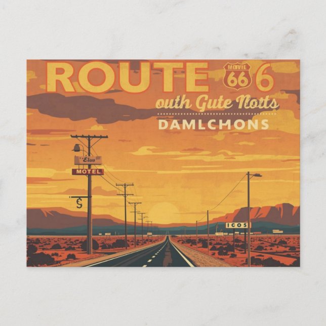 Route 66 Vintage Sunset Road Art Holiday Postcard (Front)