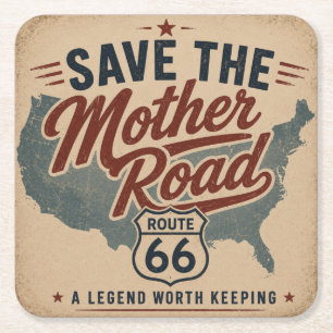 Route 66 Vintage USA Map Mother Road Americana Square Paper Coaster