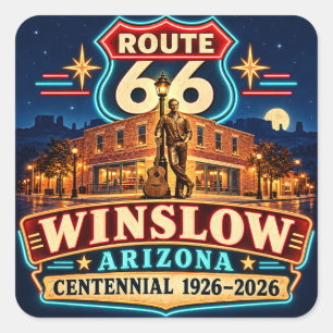 Route 66 Winslow Arizona Centennial Neon Nights Square Sticker