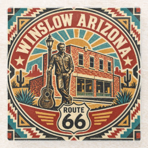 Route 66 Winslow Arizona Retro Southwest Americana Glass Coaster