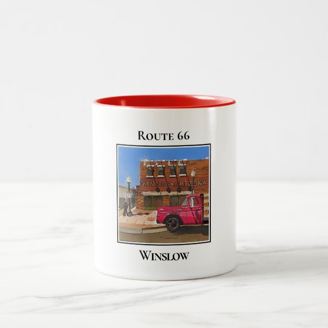 Route 66, Winslow Arizona Two-Tone Coffee Mug (Center)