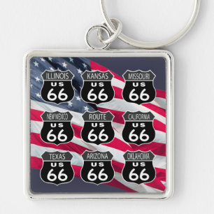 Route 66 with US Flag Key Ring