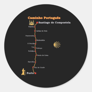 Route Caminho Português De Santiago Stages Camino  Classic Round Sticker