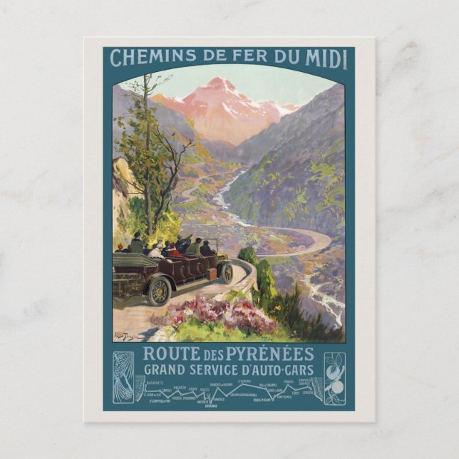 Route des Pyrénées France Vintage Poster 1920 Postcard (Front)