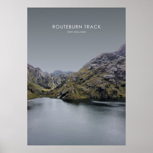 Routeburn Track, New Zealand Travel Illustration Poster (Front)