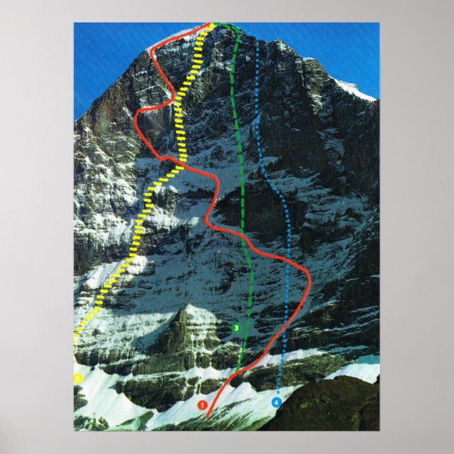 Routes for climbing the Eiger, Jungfrau range Poster (Front)
