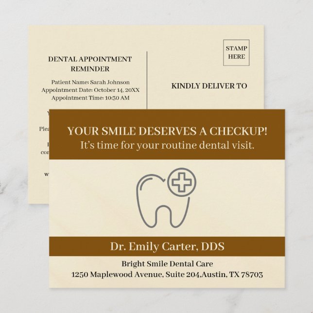 Routine Dental Checkup Appointment Reminder Postcard (Front/Back)