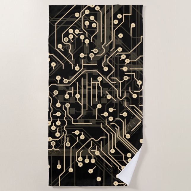 Routing Process Black Gold Abstract Modern Cool Beach Towel (Front)