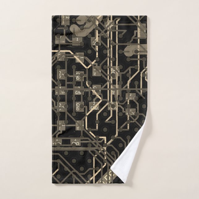 Routing Process Electronic Dark Black Retro Gold Bath Towel Set (Hand Towel)
