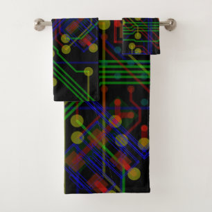 Routing Process Red Green Abstract Modern Geeky Bath Towel Set