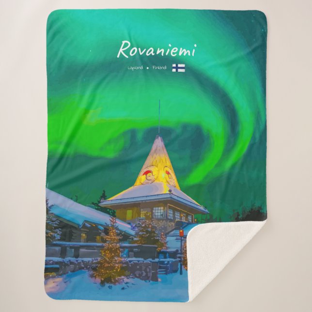 Rovaniemi, Finland - Magic Aurora Sherpa Blanket (Front)