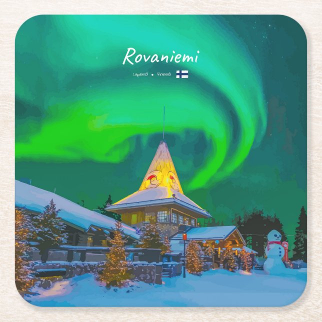 Rovaniemi, Finland - Magic Aurora Square Paper Coaster (Front)