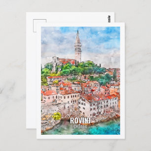 Rovinj Croatia Famous Travel Place Watercolor Postcard