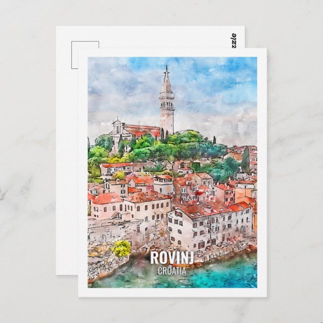 Rovinj Croatia Famous Travel Place Watercolor Postcard (Front/Back)