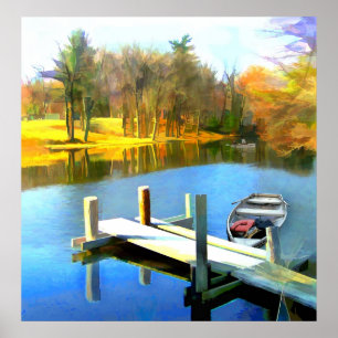 Row Boats on Blue Water Lake Poster