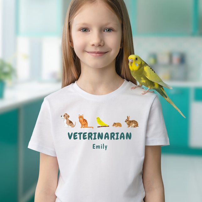 Row Of Animals Kids' Veterinarian Pretend Play T-Shirt (Disclaimer: This image is a digital mockup.)