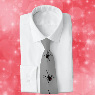 Row of Black Widow Spiders Red Marking Gray Tie