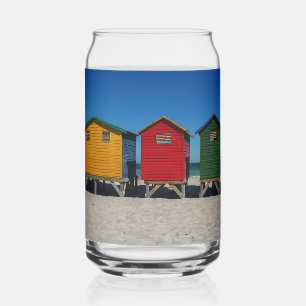 Row of Brightly Coloured Beach Huts Can Glass