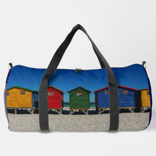 Row of Brightly Coloured Beach Huts Duffle Bag