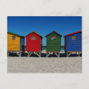 Row of Brightly Coloured Beach Huts Holiday Postcard