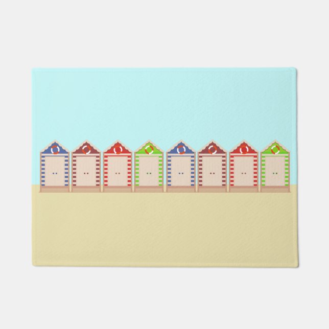 Row of Colourful Beach Huts Doormat (Front)