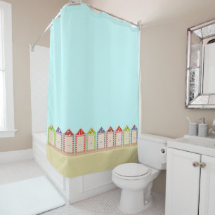 Row of Colourful Beach Huts Shower Curtain