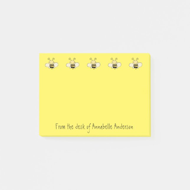 Row of Cute Cartoon Bees Personalise Post-it Notes (Front)