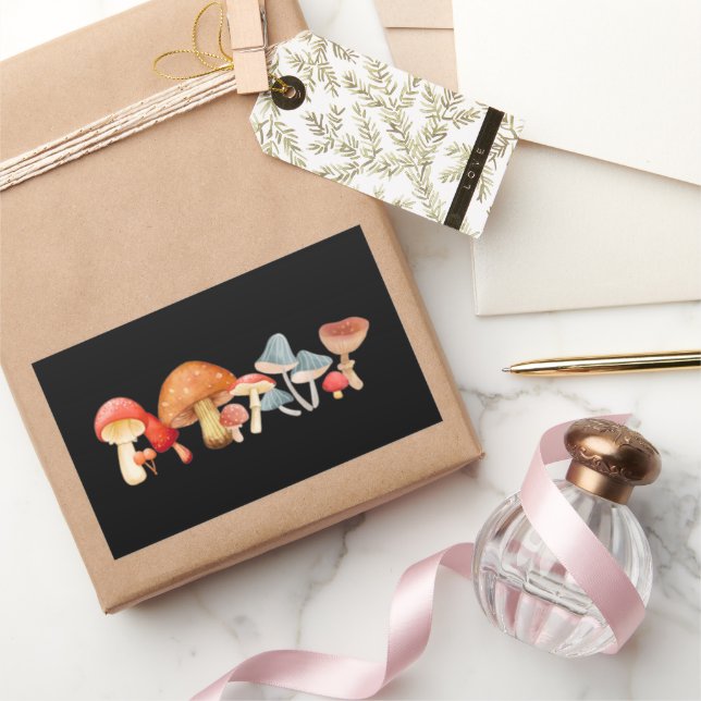 Row of Cute Mushroom Fungi Lover Mycology  Rectangular Sticker (Gifting)