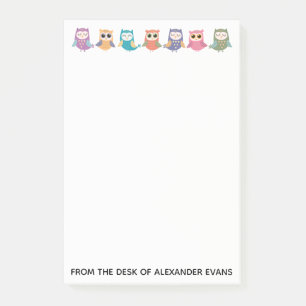 Row of Cute Pastel Owls Post-it Notes