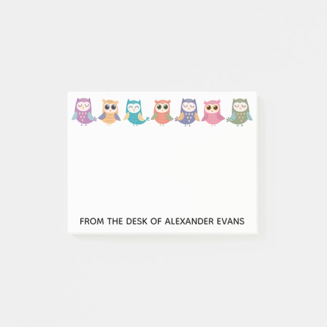 Row of Cute Pastel Owls Post-it Notes (Front)